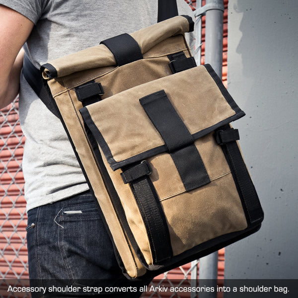 wearing mission workshop arkiv field pack over shoulder